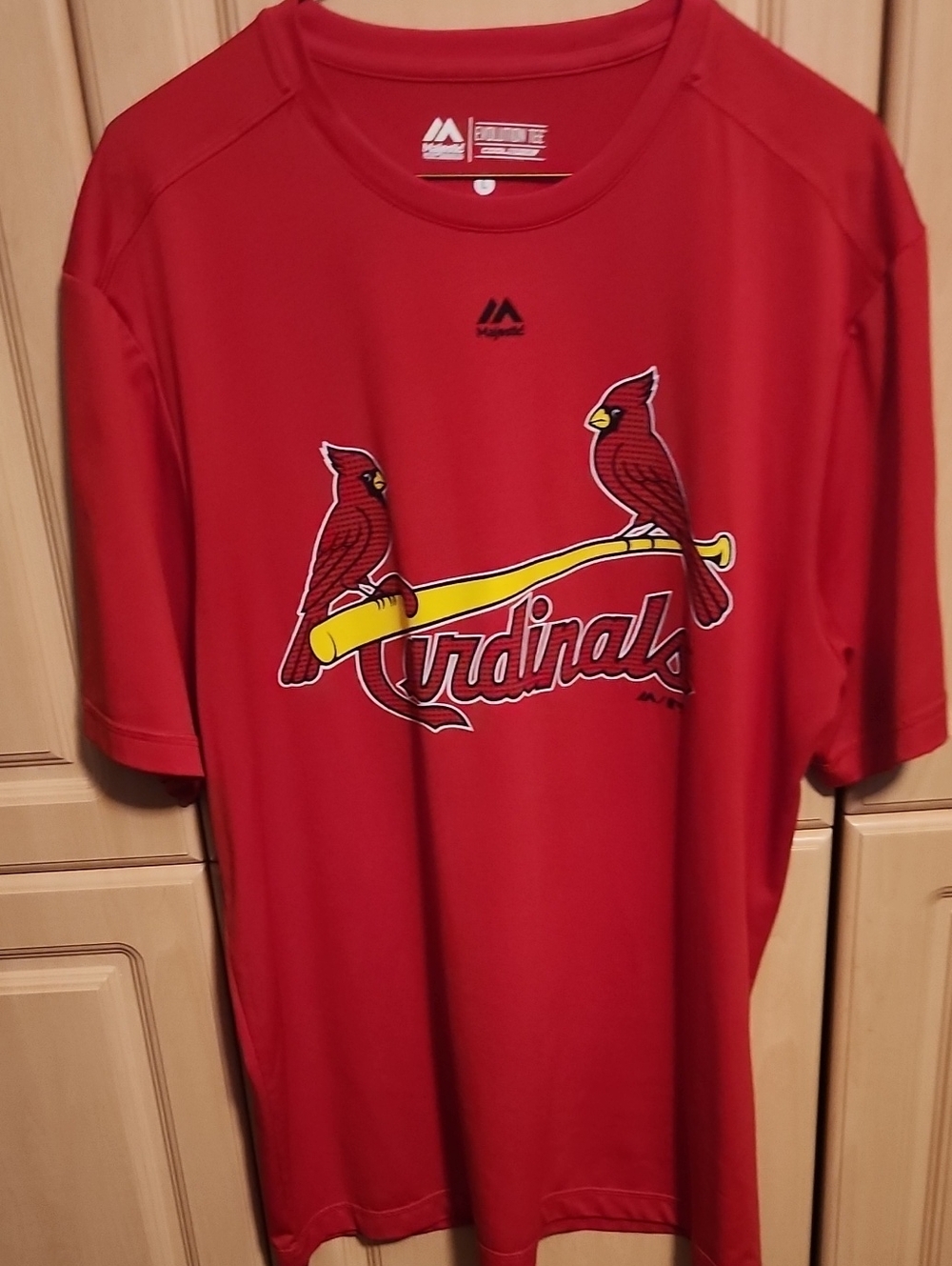 Majestic Red St. Louis Cardinals Graphic Tee with Yellow Bat Accent
